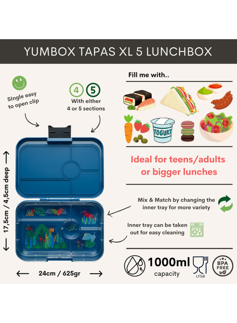 Lunchbox do pracy XL Yumbox Tapas 5 sekcji - Monte Carlo blue / jungle