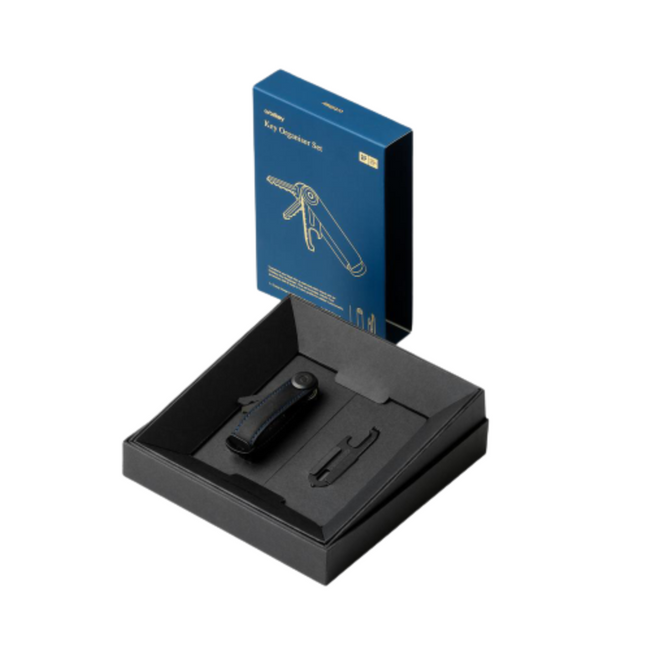 Zestaw Orbitkey - organizer do kluczy Crazy Horse Leather + Multitool V2 - black / blue stitching 