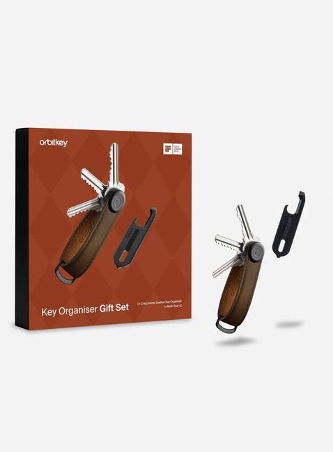 Zestaw Orbitkey - organizer do kluczy Crazy Horse Leather + Multitool V2 - chestnut brown / black stitching 