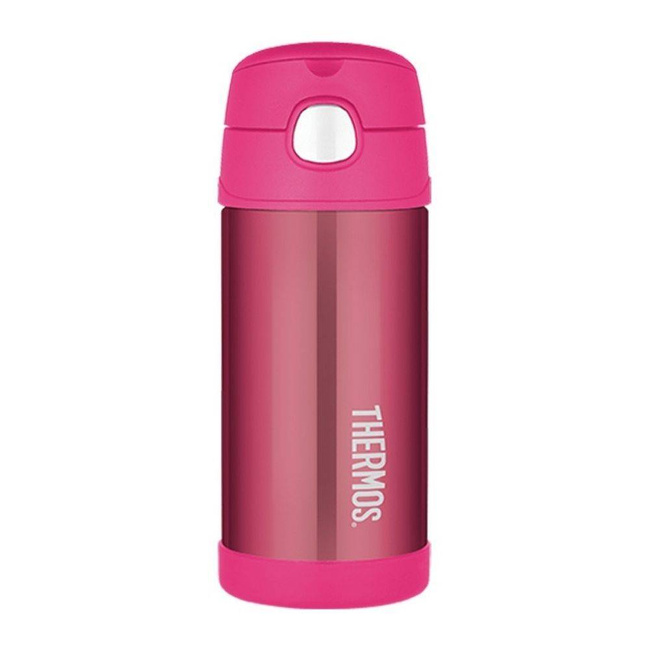 FUNtainer termos dziecięcy ze słomką 355 ml Thermos - pink metallic