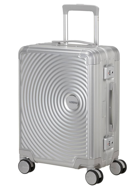 Walizka mała American Tourister Soundbox Alu - silver