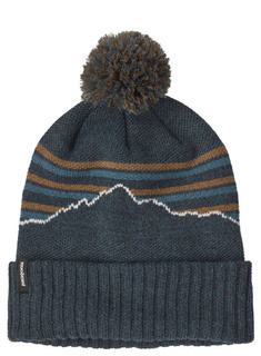 Czapka z pomponem Patagonia Powder Town Beanie - fitz roy stripe knit / smolder blue