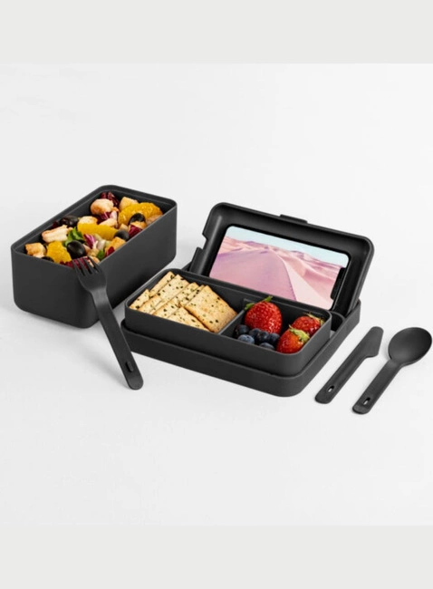 Lunchbox / śniadaniówka ze sztućcami Blim+ Bauletto M - carbon black