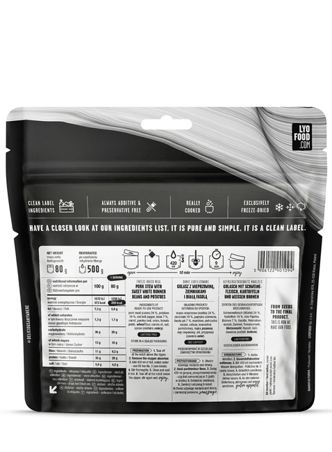 Gulasz z wieprzowiną ziemniakami i fasolową LyoFood Goulash 80 / 500 g