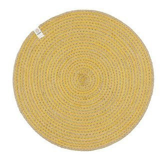 Okrągła spiralna duża mata z juty ReSpiin - natural / yellow