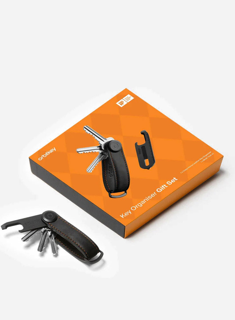 Zestaw Orbitkey - organizer do kluczy Crazy Horse Leather + Multitool V2 - black / orange stitching 