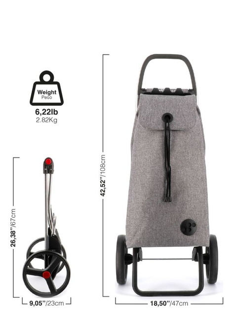 Wózek na zakupy 2 duże koła składany Rolser I-Max TWEED 2LRSG - grey