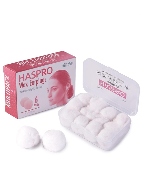 Zatyczki / stopery do uszu woskowe Haspro Wax Earplugs 6 par - white
