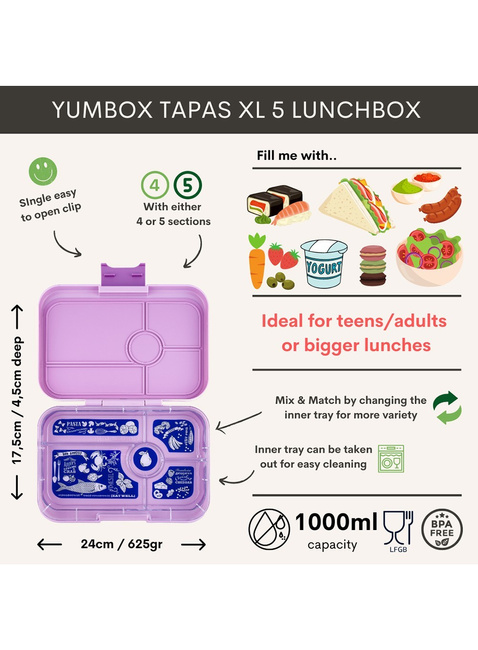 Lunchbox do pracy XL Yumbox Tapas 5 sekcji - true blue / groovy
