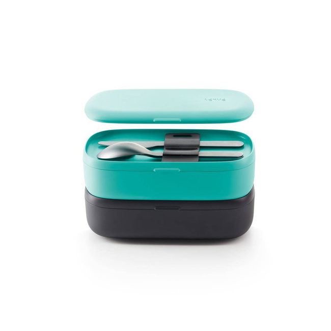 Dwupoziomowy lunchbox Lekue TO GO 2 x 500 ml - turquoise