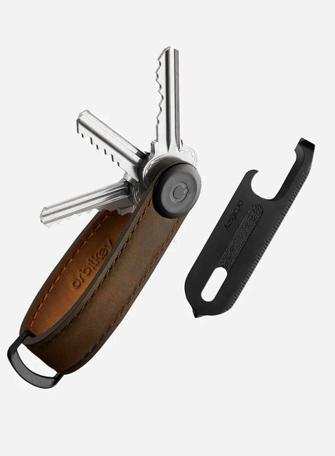 Zestaw Orbitkey - organizer do kluczy Crazy Horse Leather + Multitool V2 - chestnut brown / black stitching 