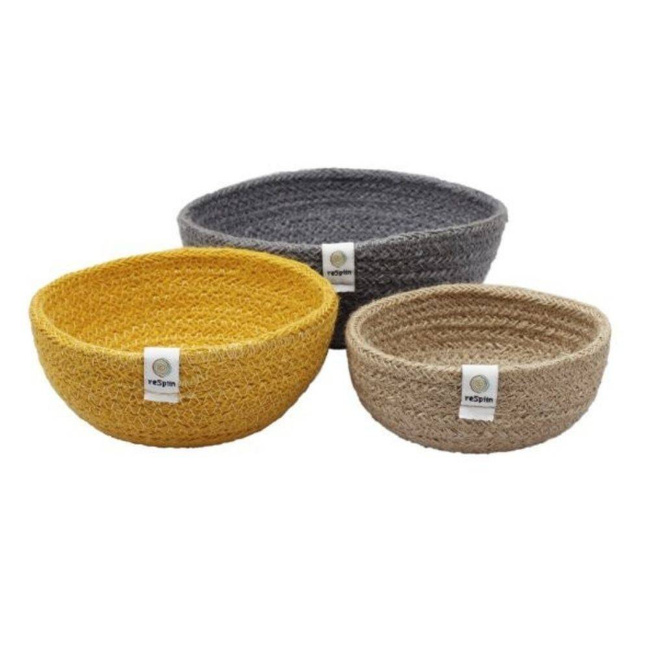 Zestaw 3 misek / koszyków z juty Mini ReSpiin - beach