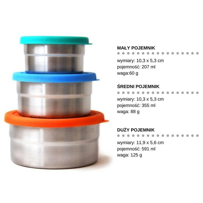 Zestaw 3 okrągłych pojemników na lunch Seal Cup Trio™ ECOlunchbox 