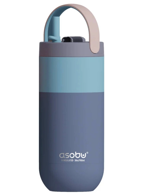 Butelka termiczna ze słomką Asobu Orbit 880 ml - pastel blue