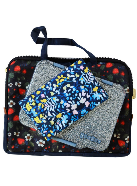 Lunchbox 4-komorowy Yumbox Pret ze stalową tacą - Paris blue glitter
