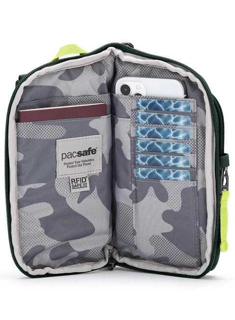 Saszetka antykradzieżowa na dokumenty Pacsafe Go Tech Crossbody - spruce green
