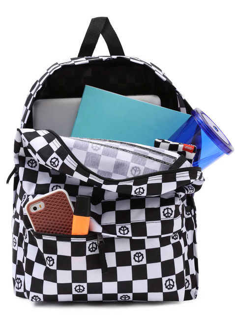 Plecak damski Vans Realm Flying V - peace check black/ashley + piórnik szachownica