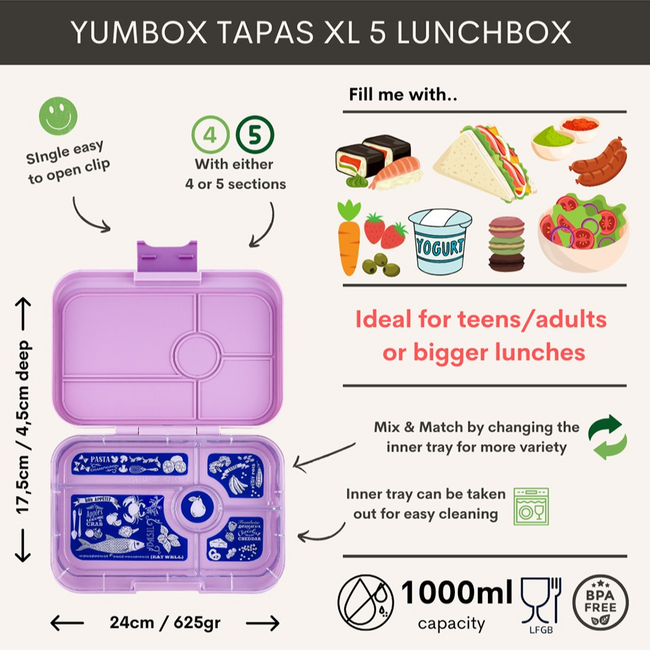 Lunchbox XL Yumbox Tapas 5 przegródek - true blue