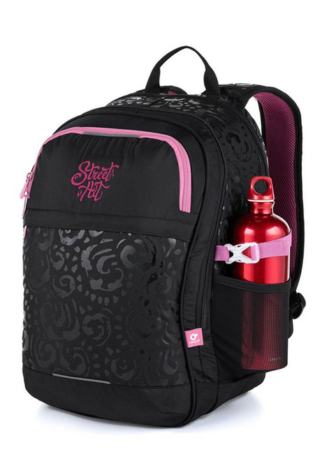 Plecak szkolny młodzieżowy Topgal RUBI klasy 6-8 - czarny / błyszczący nadruk