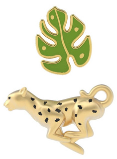 Przypinki Metalmorphose - lampart i tropikalny liść