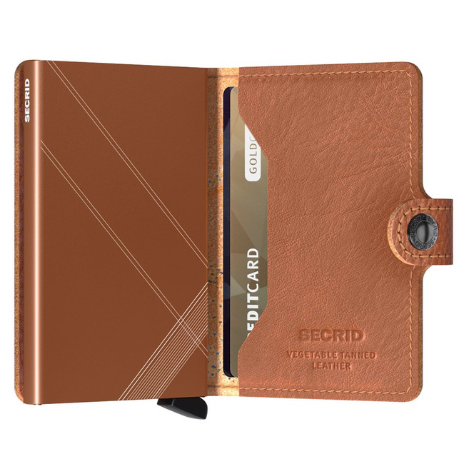 Portfelik z aluminiowym etui Miniwallet Secrid Stitch Linea - caramello