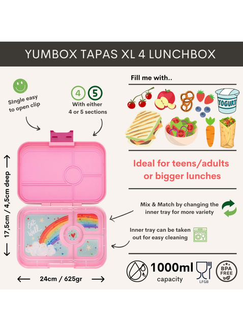 Lunchbox pojemnik na śniadanie XL Yumbox Tapas 4 - Capri pink / rainbow