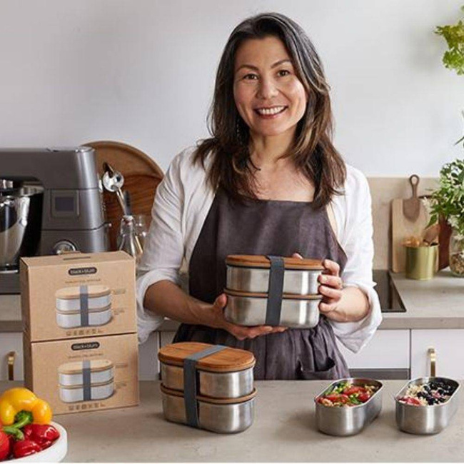 Stalowy pojemnik na żywność Bento Box Black + Blum - almond / grey