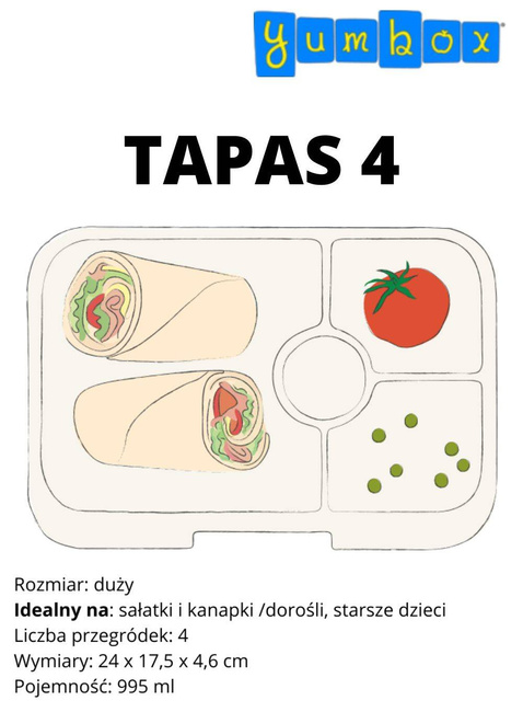 Lunchbox pojemnik na śniadanie XL Yumbox Tapas 4 - antibes blue / zodiac tray
