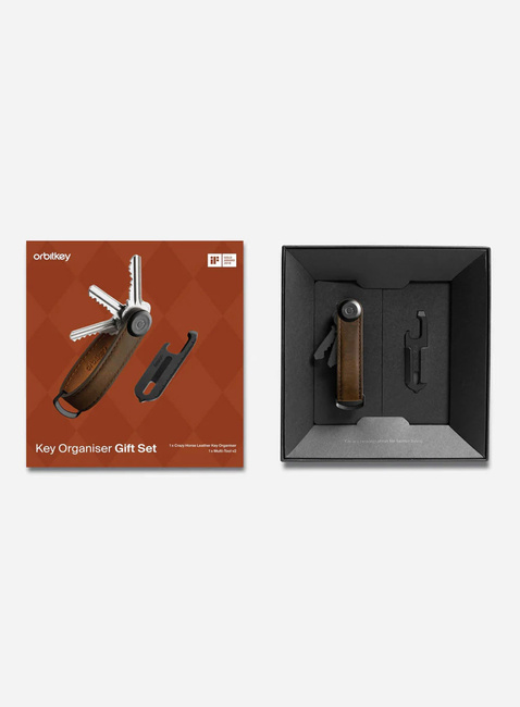 Zestaw Orbitkey - organizer do kluczy Crazy Horse Leather + Multitool V2 - chestnut brown / black stitching 
