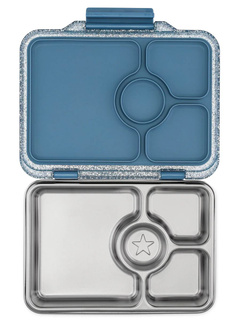 Lunchbox 4-komorowy Yumbox Pret ze stalową tacą - Paris blue glitter