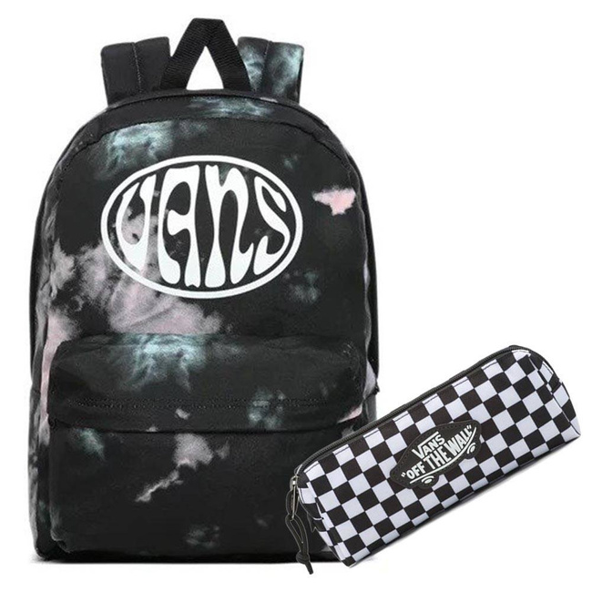 Plecak szkolny Vans Old Skool III - black tie dye + piórnik szachownica