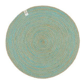 Okrągła spiralna duża podkładka z juty ReSpiin - natural / turquoise