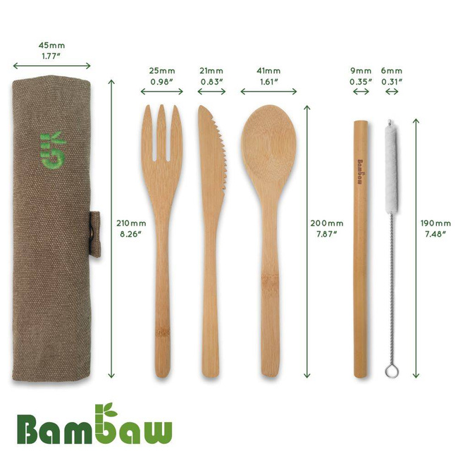 Zestaw sztućców bambusowych cutlery set Bambaw - olive