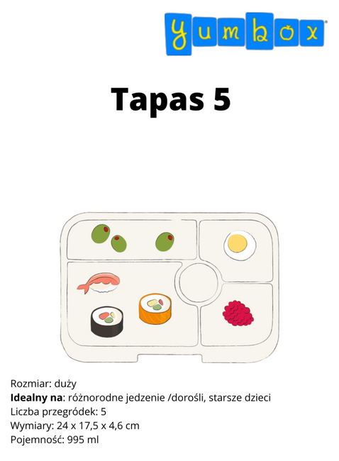 Lunchbox do pracy XL Yumbox Tapas 5 sekcji - true blue / groovy