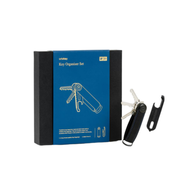Zestaw Orbitkey - organizer do kluczy Crazy Horse Leather + Multitool V2 - black / blue stitching 