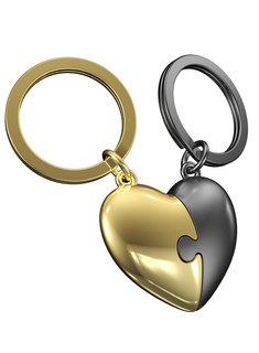 Podwójny brelok Metalmorphose heart puzzle - gold / black