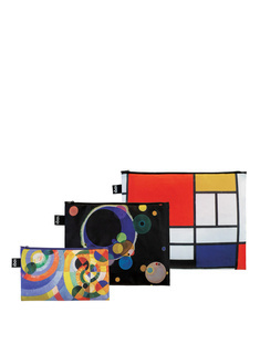 Trzy saszetki z recyklingu Loqi Mondrian, Kandinsky, Delaunay - circular forms / several circles / composition