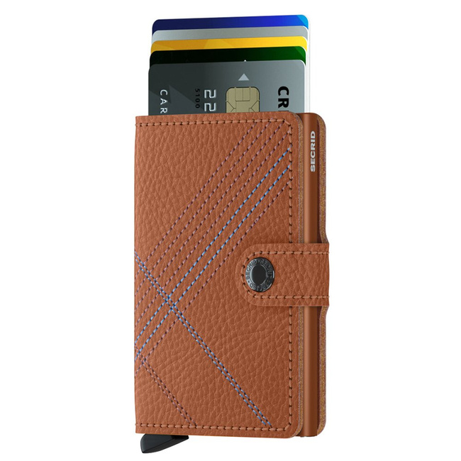 Portfelik z aluminiowym etui Miniwallet Secrid Stitch Linea - caramello