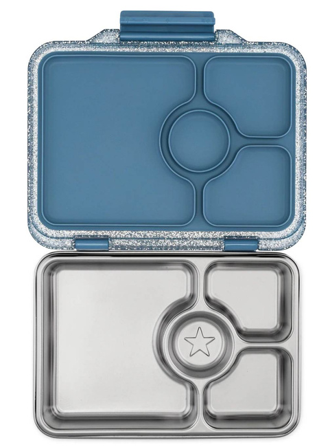 Lunchbox 4-komorowy Yumbox Pret ze stalową tacą - Paris blue glitter