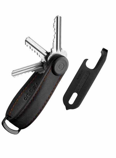 Zestaw Orbitkey - organizer do kluczy Crazy Horse Leather + Multitool V2 - black / orange stitching 