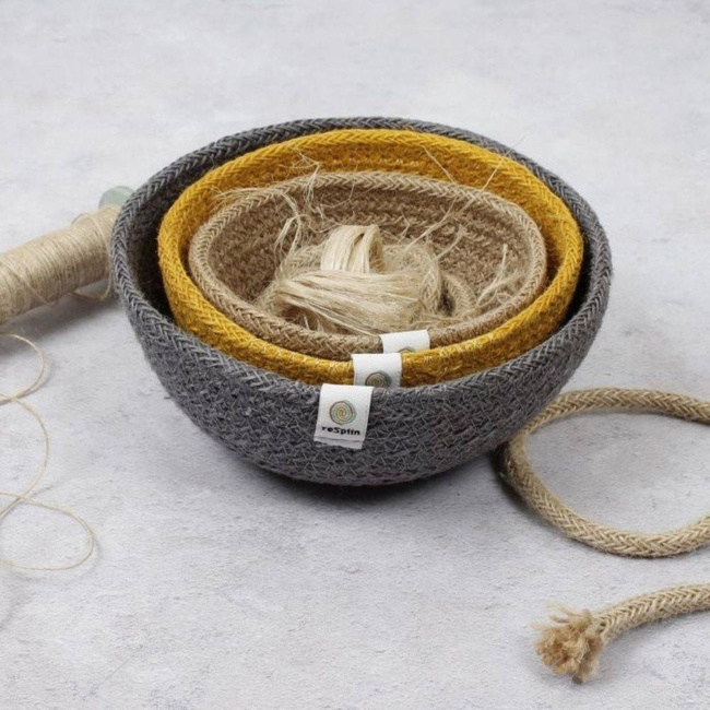 Zestaw 3 misek / koszyków z juty Mini ReSpiin - beach