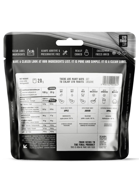Kawałki liofilizowanego jabłka LyoFood Apple Pieces 20 g