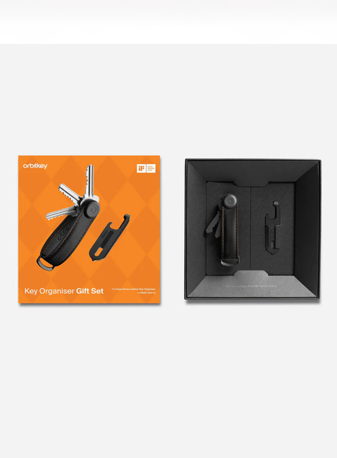 Zestaw Orbitkey - organizer do kluczy Crazy Horse Leather + Multitool V2 - black / orange stitching 