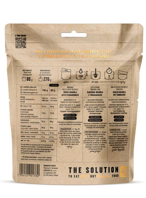 Eko granola liofilizowana LyoFood Cocoa Granola with Strawberries 80 / 270 g 