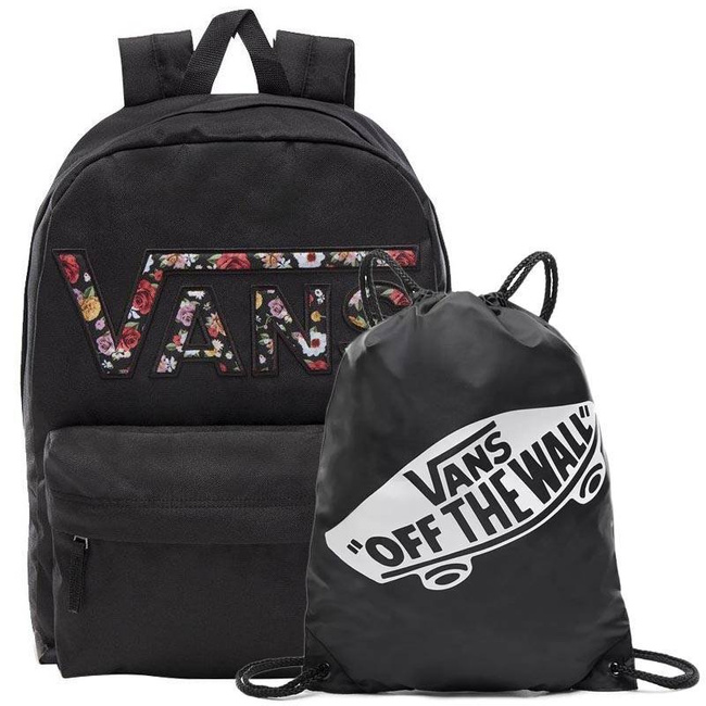 Plecak do szkoły Vans Realm Flying z boczną kieszenią - black mixed flower + worek