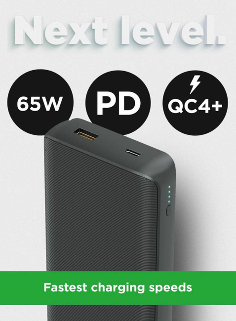 USB-C Power bank Powertec GP 20000 mAh 65 W - grey