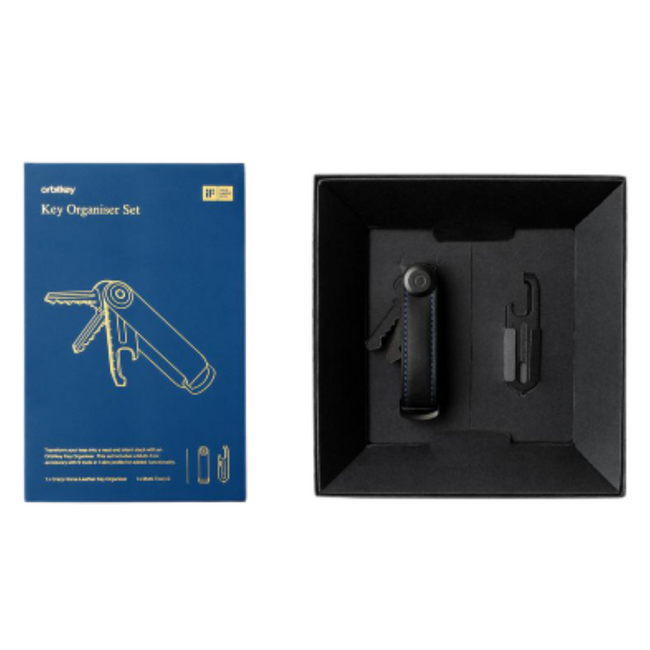 Zestaw Orbitkey - organizer do kluczy Crazy Horse Leather + Multitool V2 - black / blue stitching 