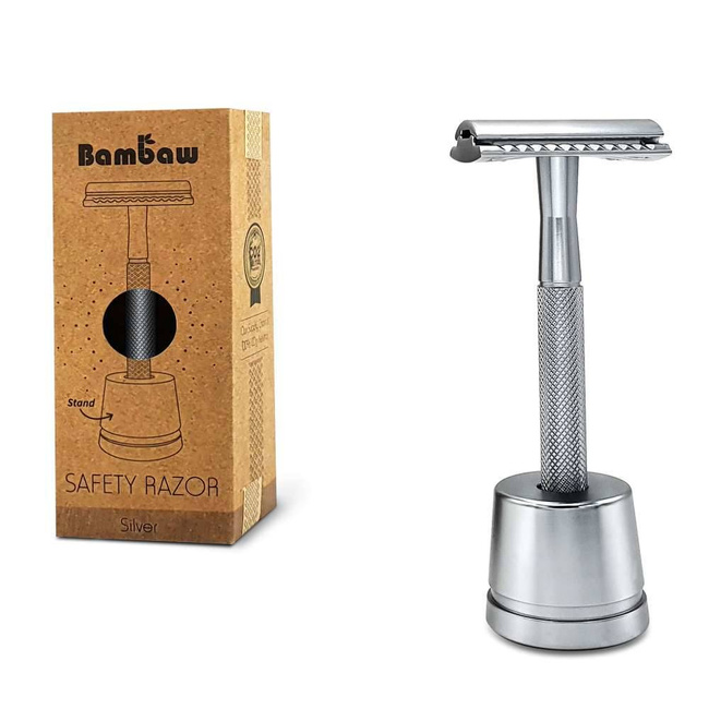 Metalowa maszynka do golenia ze stojakiem Bambaw - silver