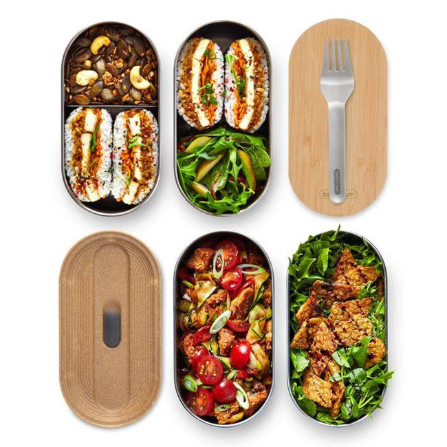 Stalowy pojemnik na żywność Bento Box Black + Blum - almond / grey