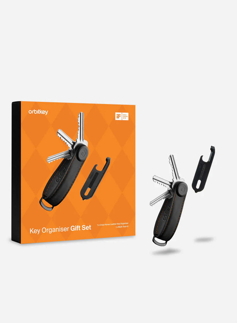 Zestaw Orbitkey - organizer do kluczy Crazy Horse Leather + Multitool V2 - black / orange stitching 